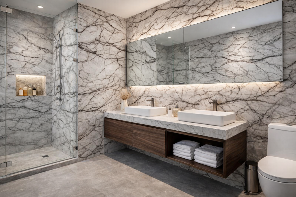 Lámina Decorativa de PVC 3 mm — Modelo Calacatta ARMANI GREY